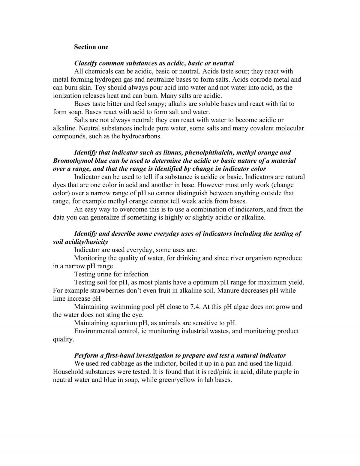 The Acidic Environment Full Study Notes - Page 1
