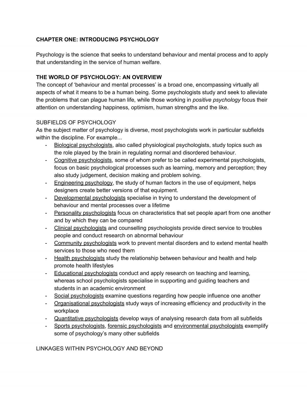 Foundations of Psychology Chapter Summaries / Study Notes - Up to Week 5 - Page 1