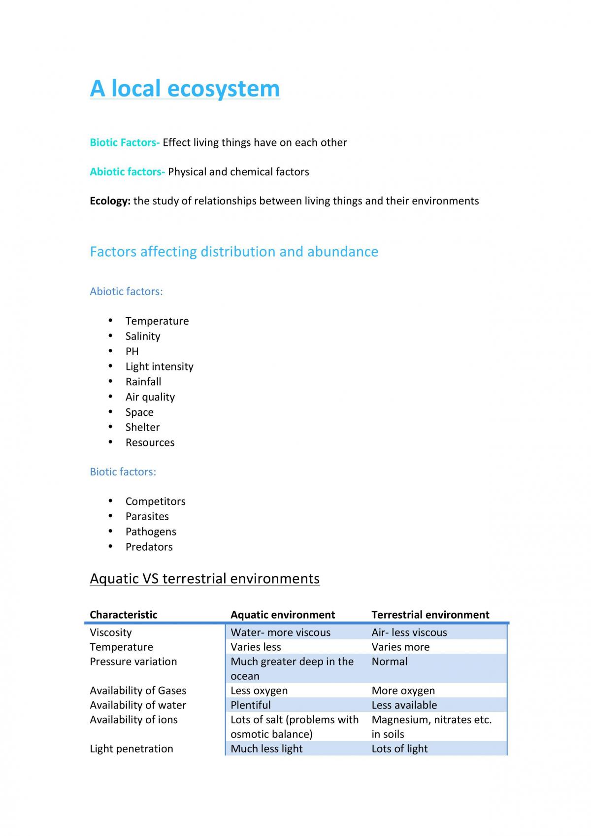 Complete Year 11 Biology Notes - Page 1