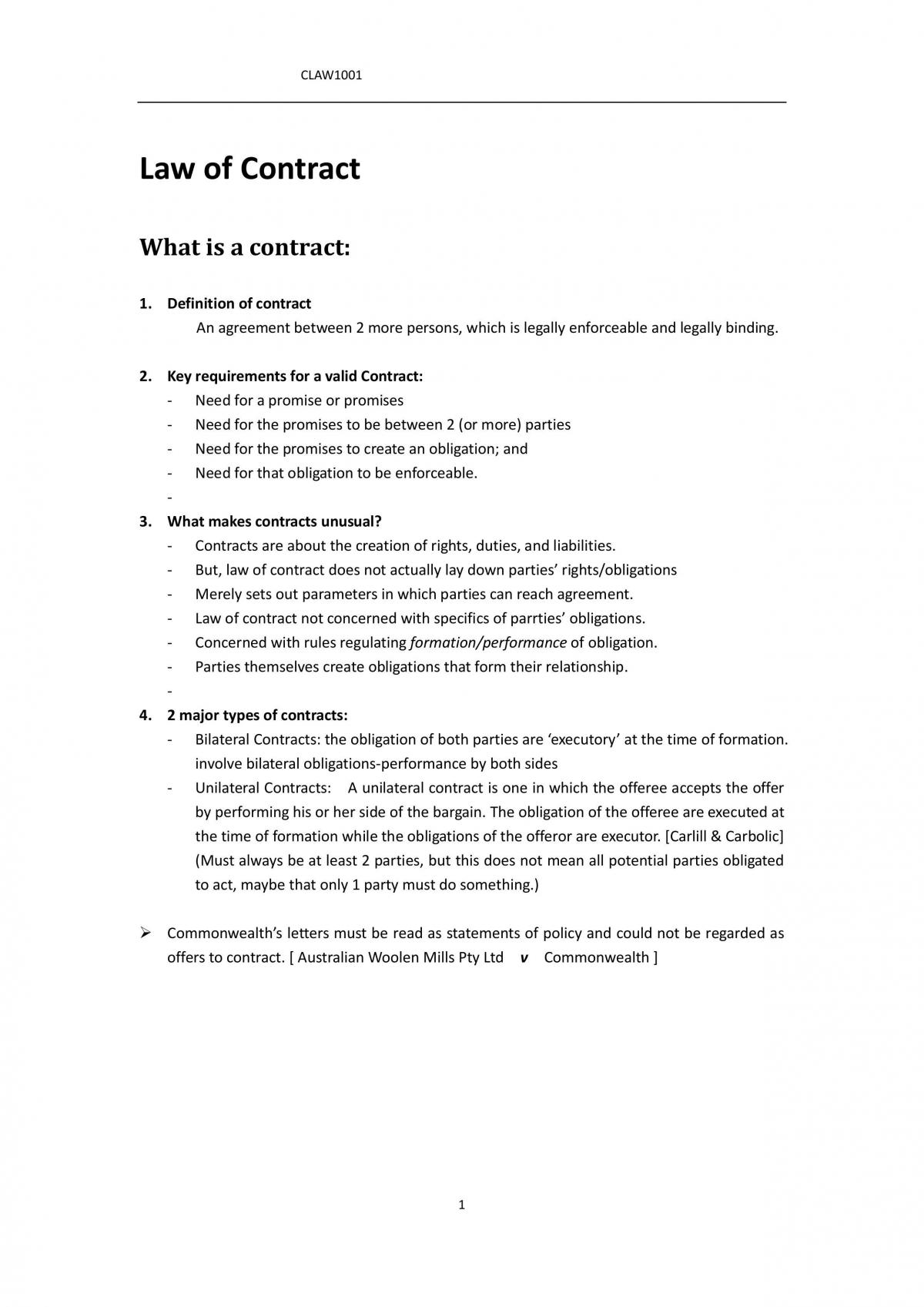 LAW OF CONTRACT Complete Notes (D Student) - Page 1
