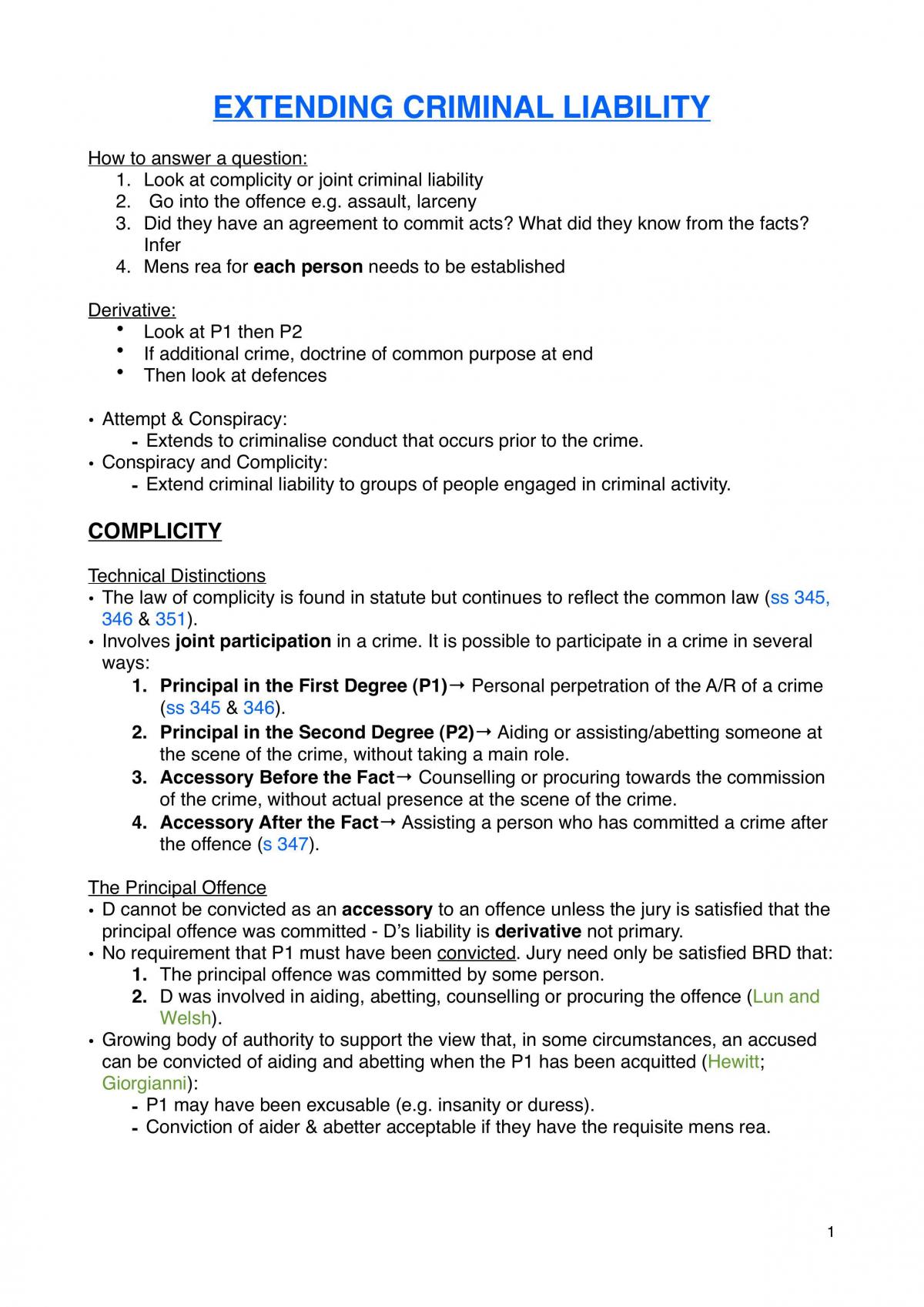 Extending Criminal Liability Notes - Page 1