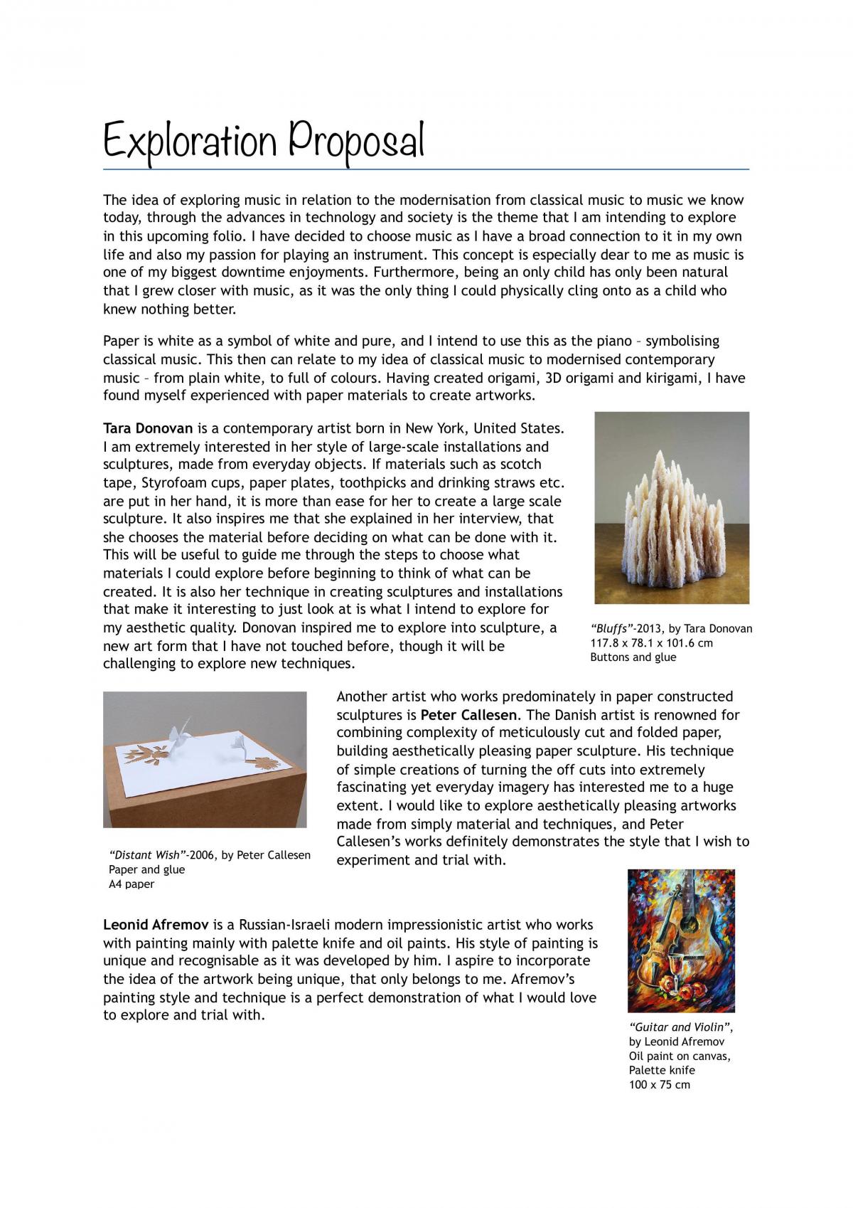 Studio Art Unit 3/4 Exploration Proposal : Music - Page 1