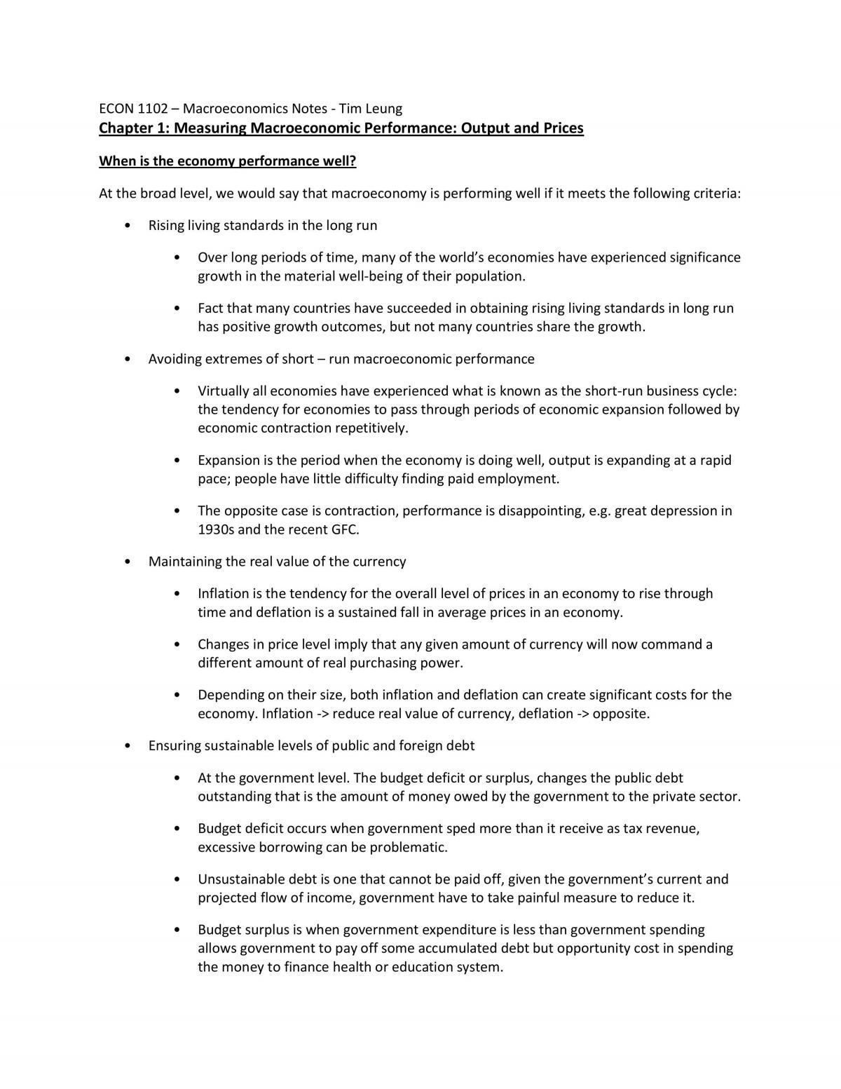 ECON1102 Study Notes - Page 1