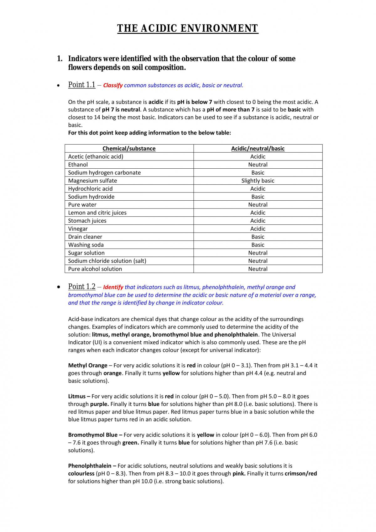 Acidic Environment Notes - Page 1