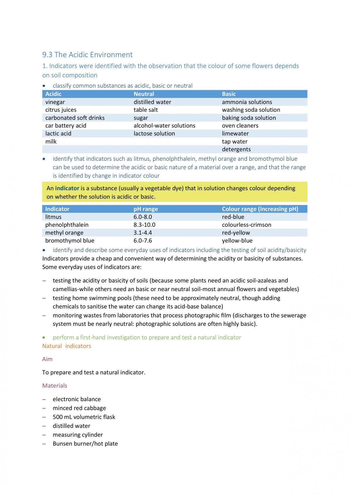 HSC Chemistry The Acidic Environment Notes - Page 1