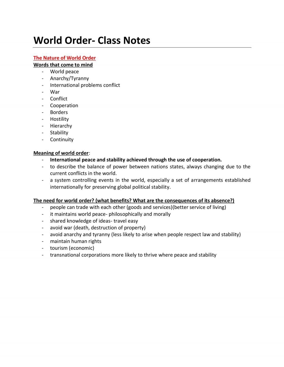 Full World Order Notes  - Page 1