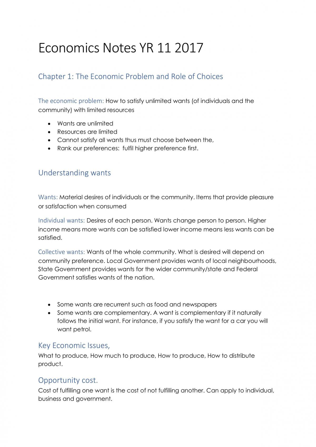 Economics Notes Yr 11  - Page 1
