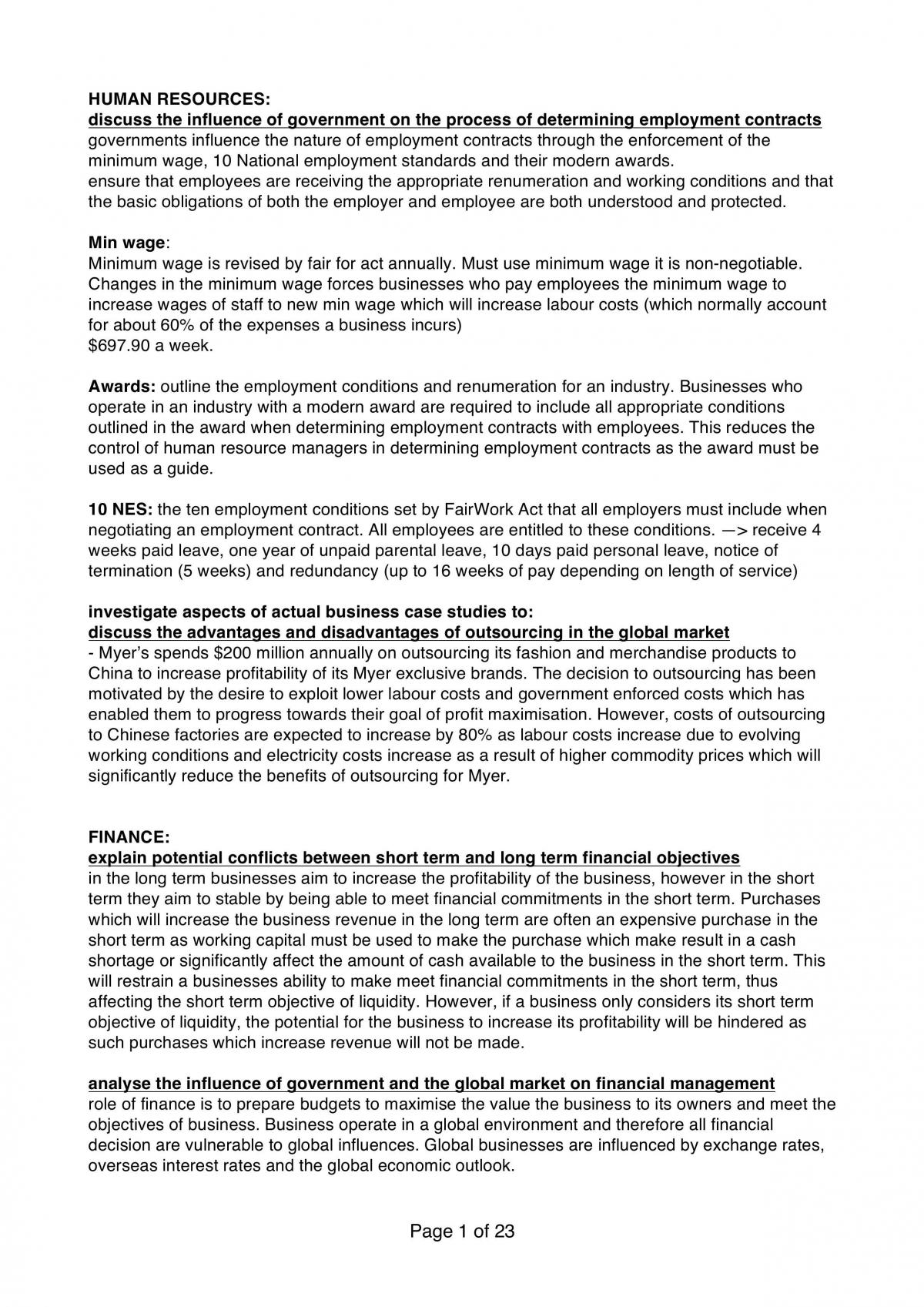 Business Studies Summary Notes - Page 1