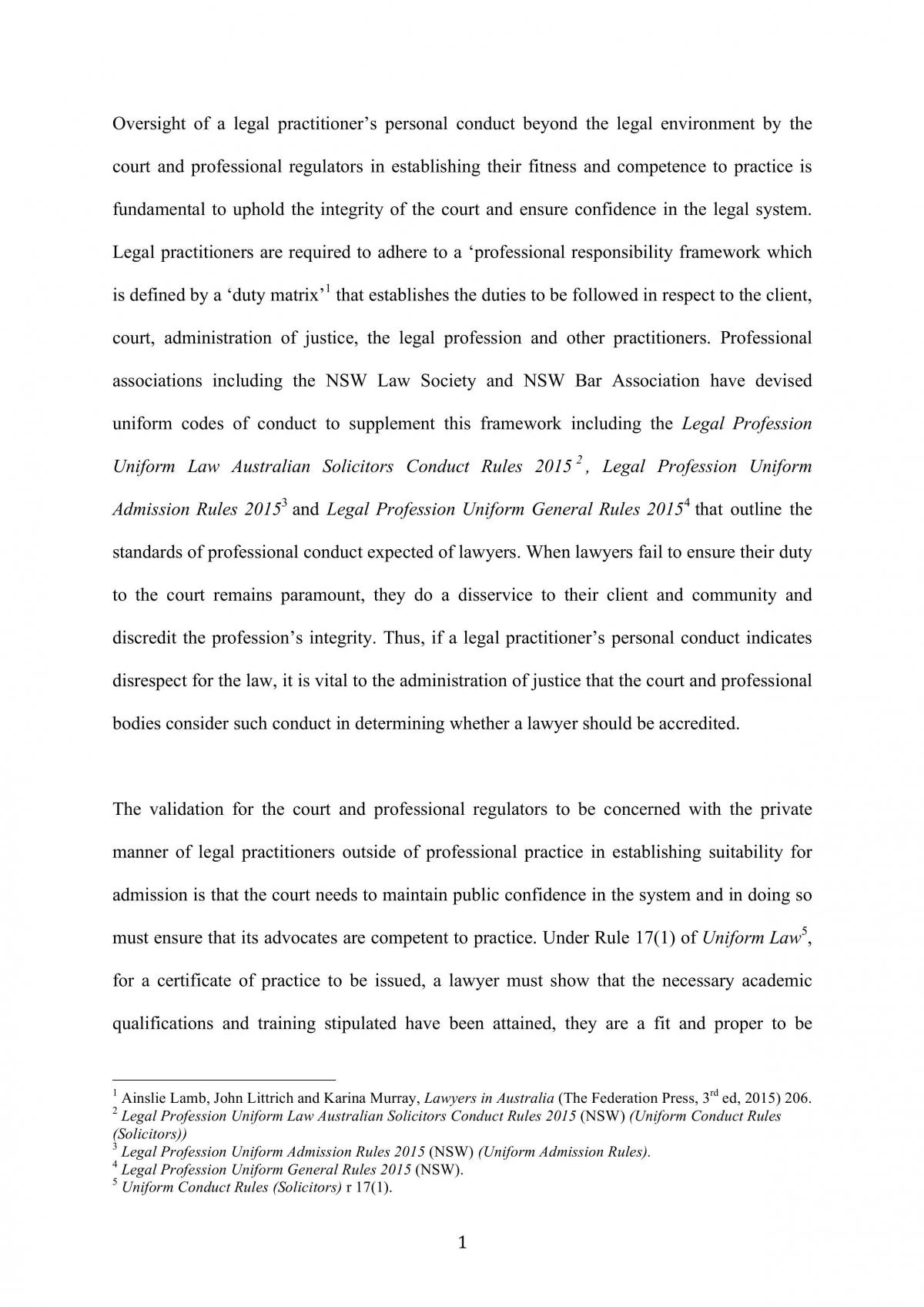 Lawyers and Australian Society Assignment on 'Whether the judicial process should be concerned with conduct of Legal Practitioner' - Page 1