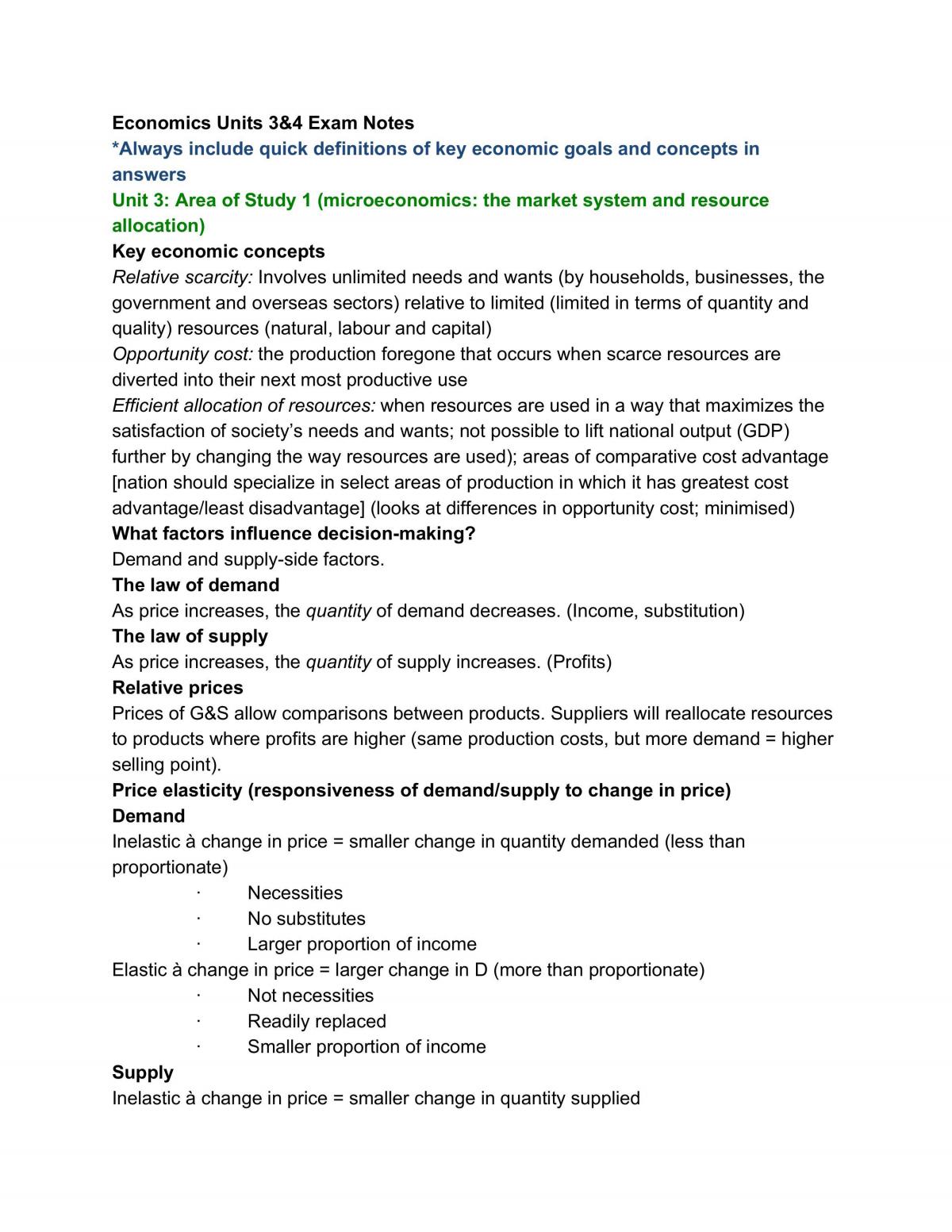 Economics 3/4 Notes - Page 1