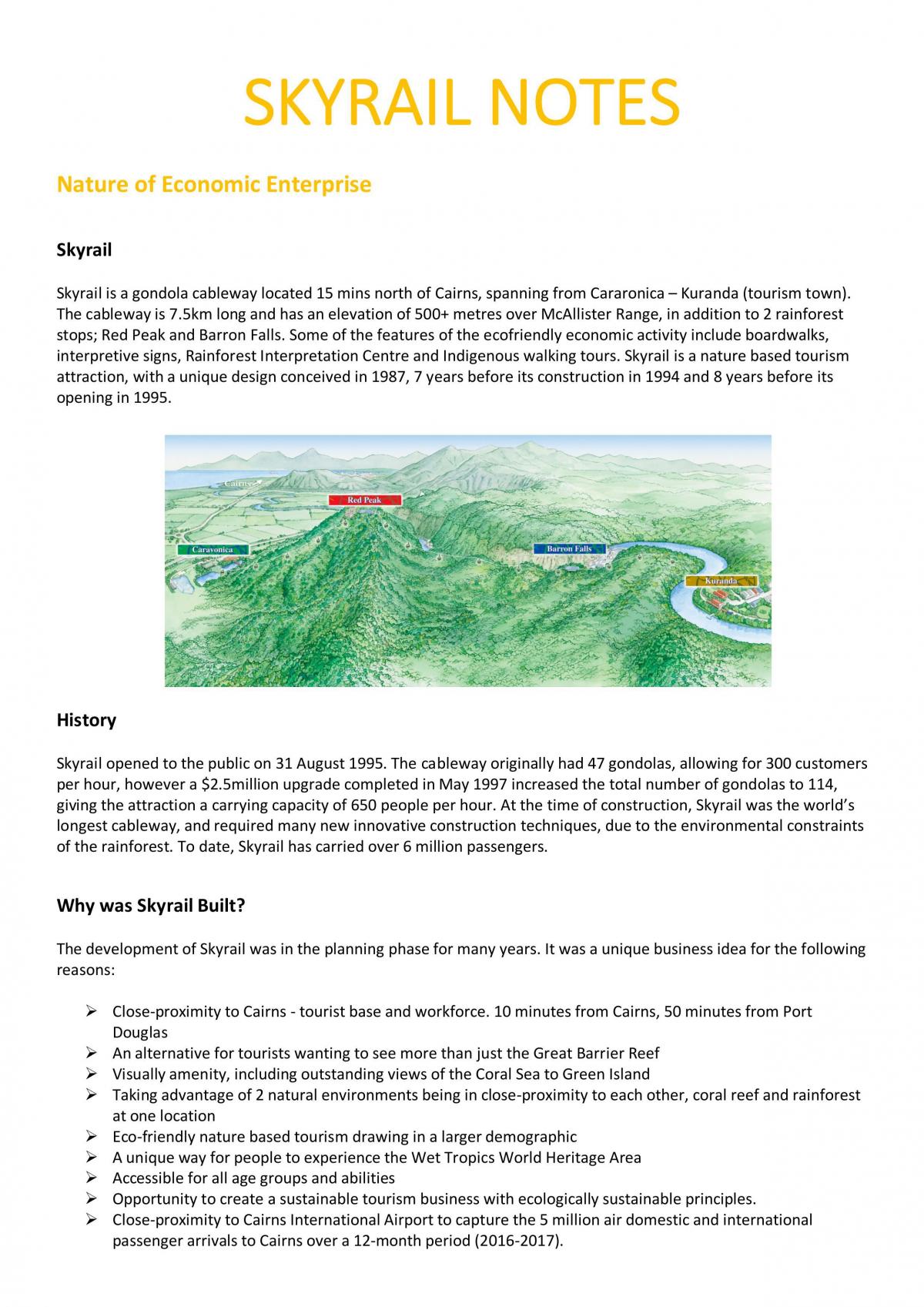 Skyrail Study Notes - People and Economic Activity Case Study - Page 1