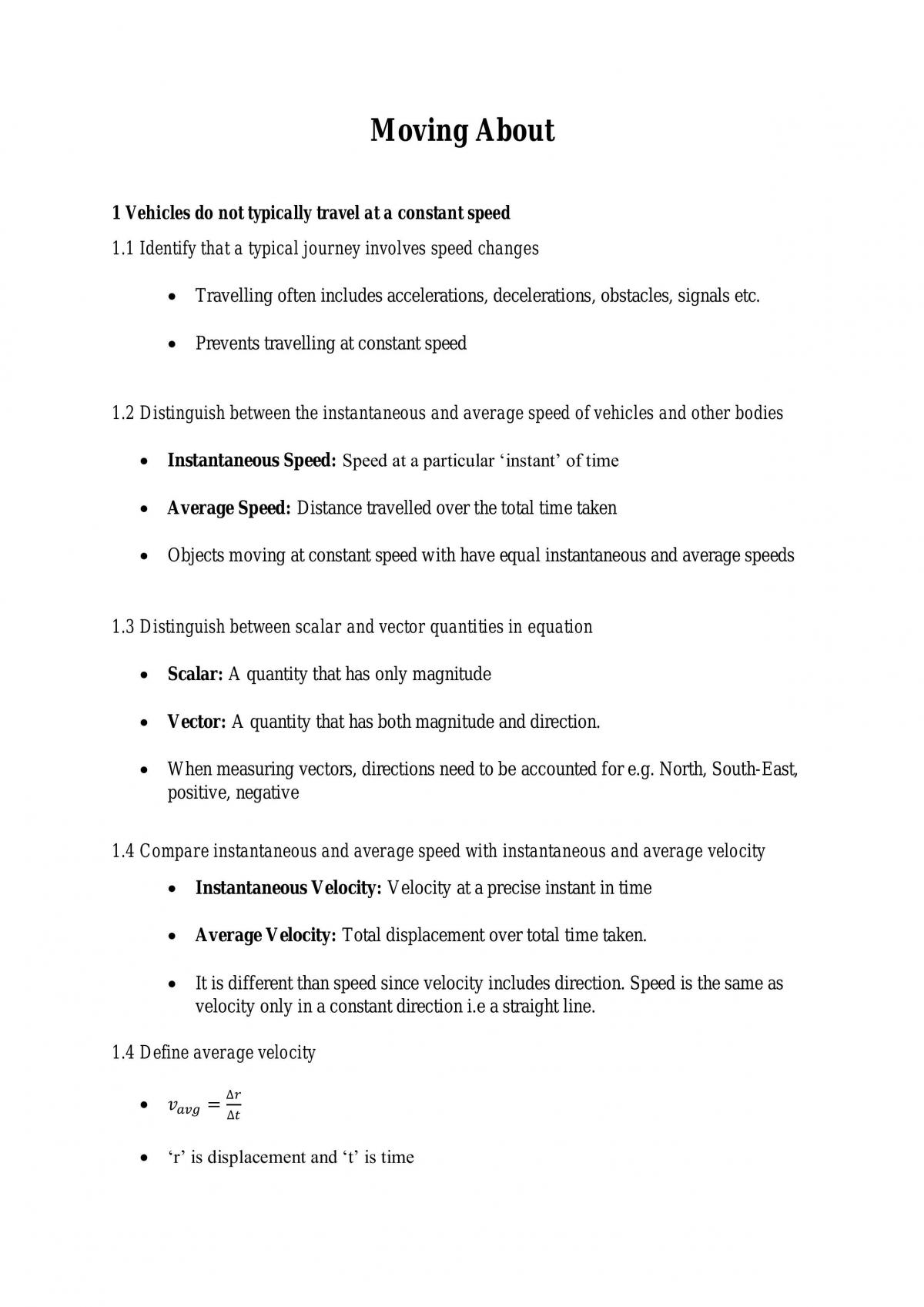 Preliminary Physics Moving About Full Study Notes - Page 1