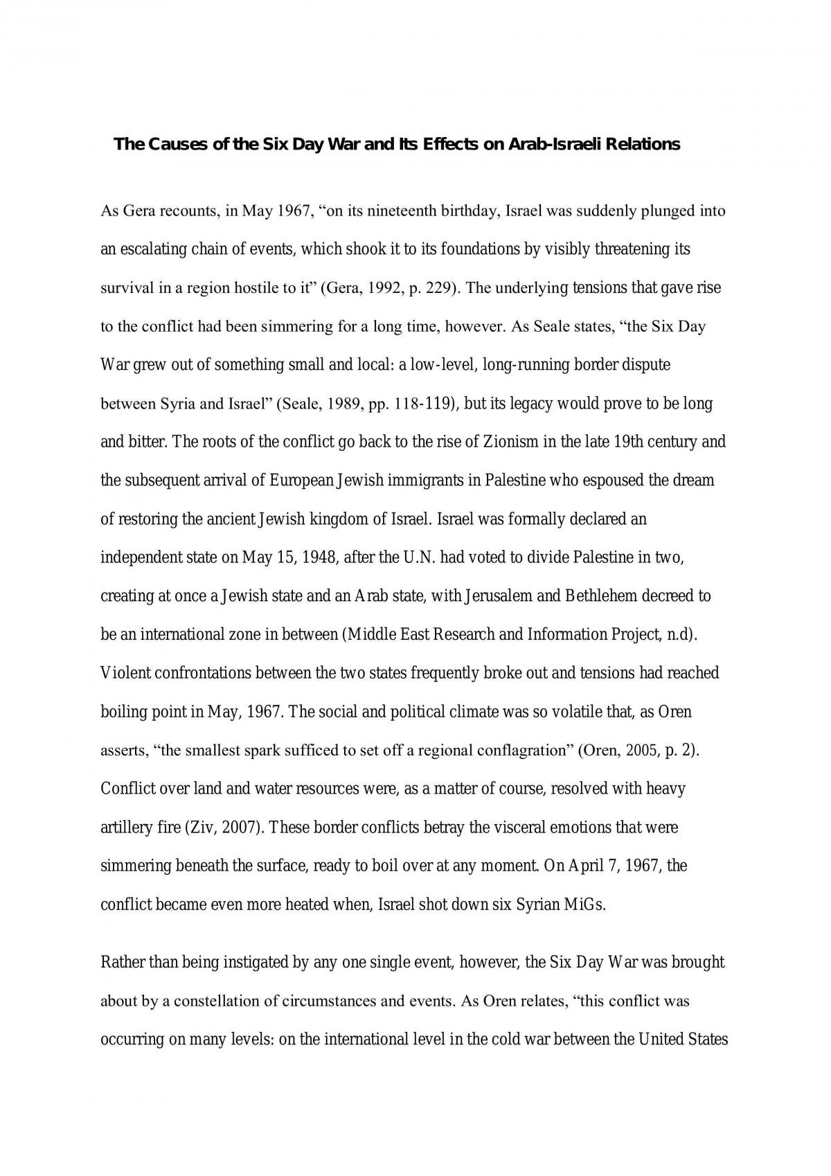 Six Day War Essay - Page 1