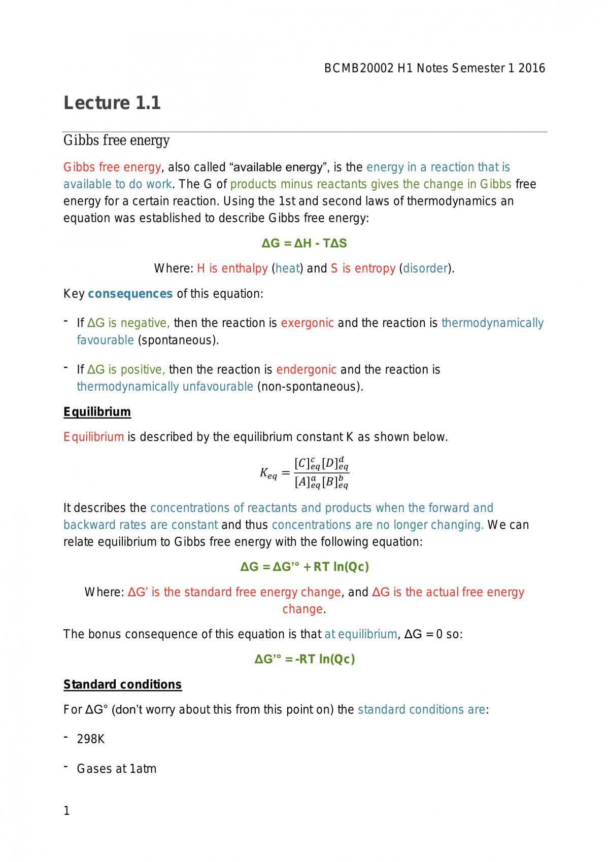 Biochemistry and Molecular Biology - Full lecture notes - Page 1