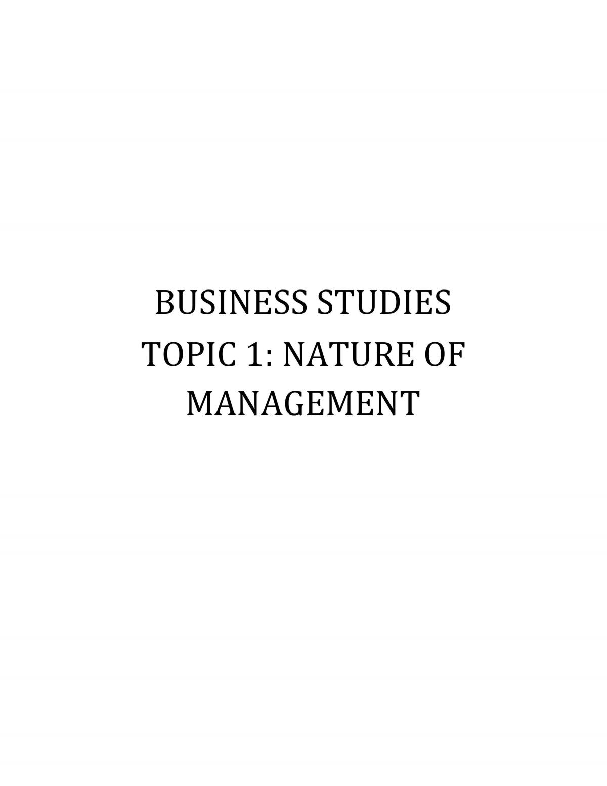 Business Studies Topic 1 Notes - Page 1