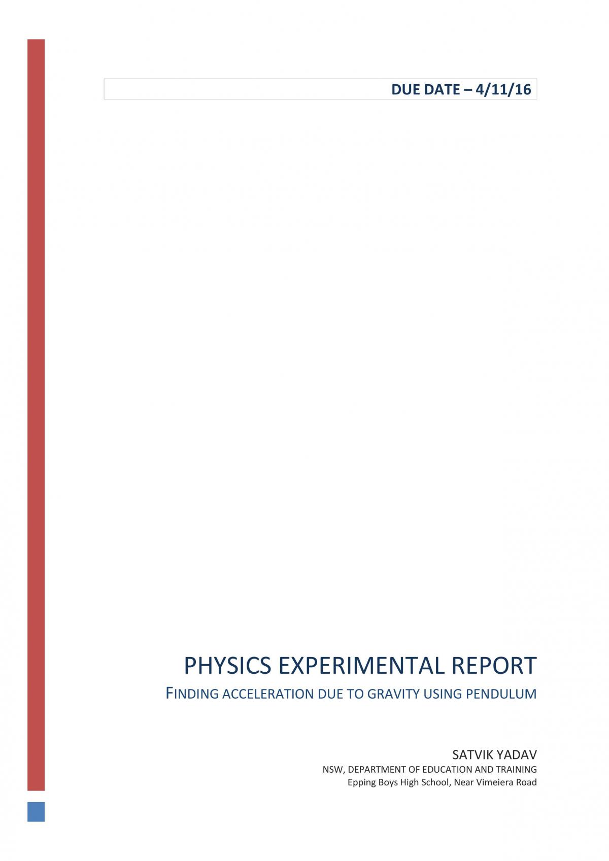 Physics pendulum expirement assignment - Page 1
