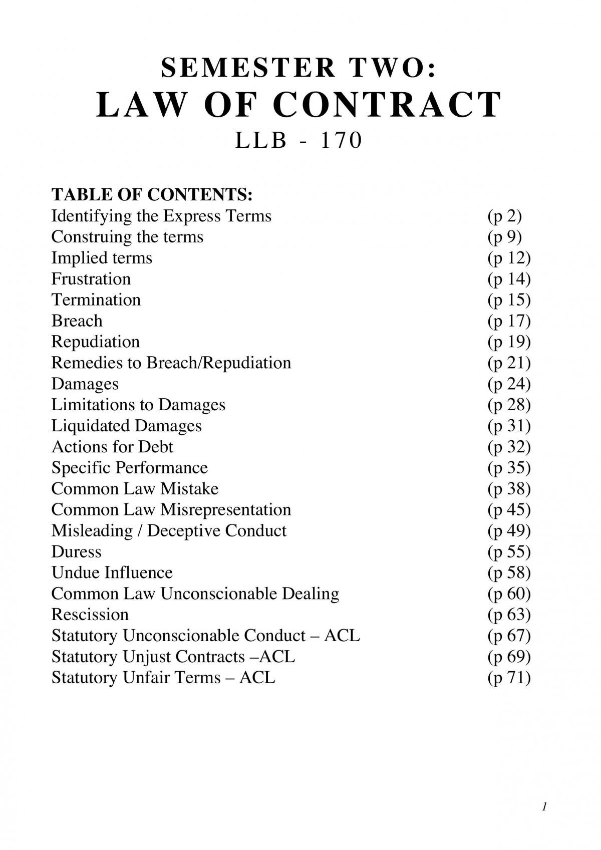 LLB170 (Complete) Comprehensive Subject Notes + Index + Problem Question Process - Page 1