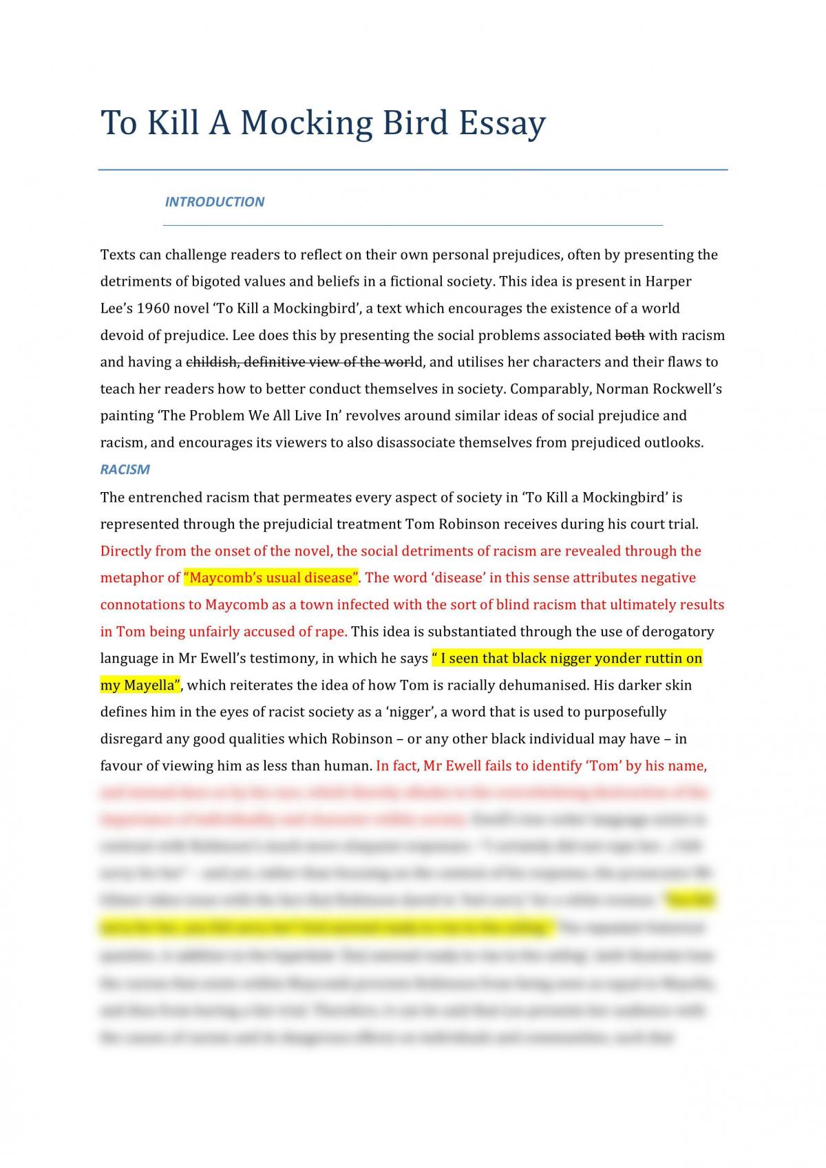 to kill a mockingbird essay examples pdf