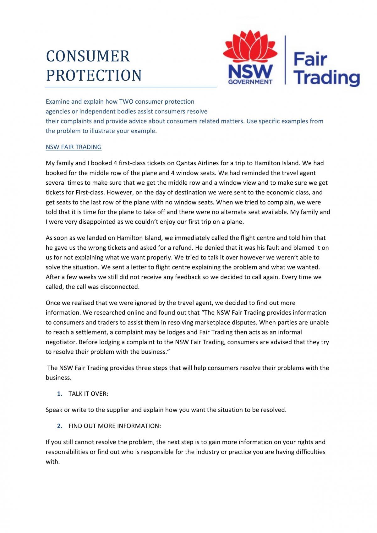 Consumer Protections Assignment 18/20 - Page 1
