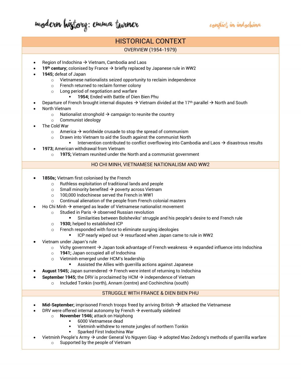 Conflict in Indochina - HSC Study Notes - Page 1