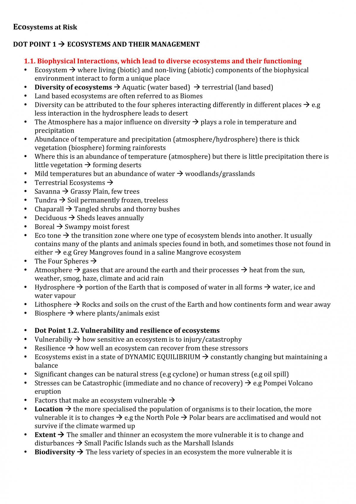 Ecosystems at Risk Summary - Page 1
