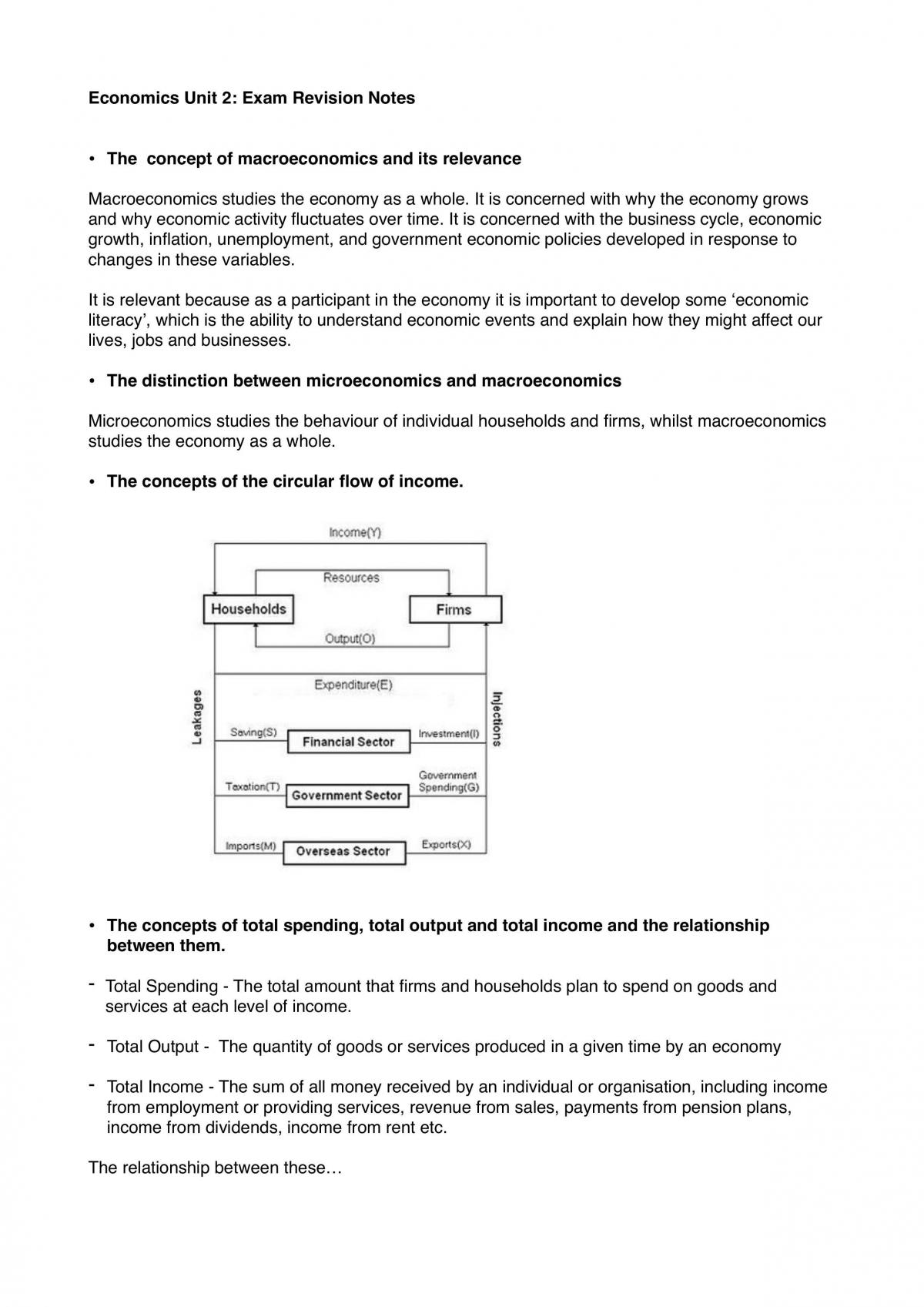 Year 11 - Unit 2 - Macroeconomics Notes - Page 1
