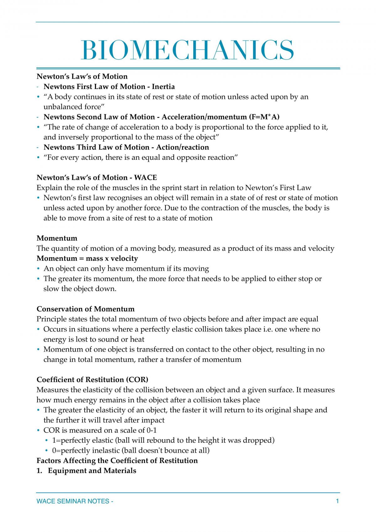 Full Biomechanics Summary  - Page 1
