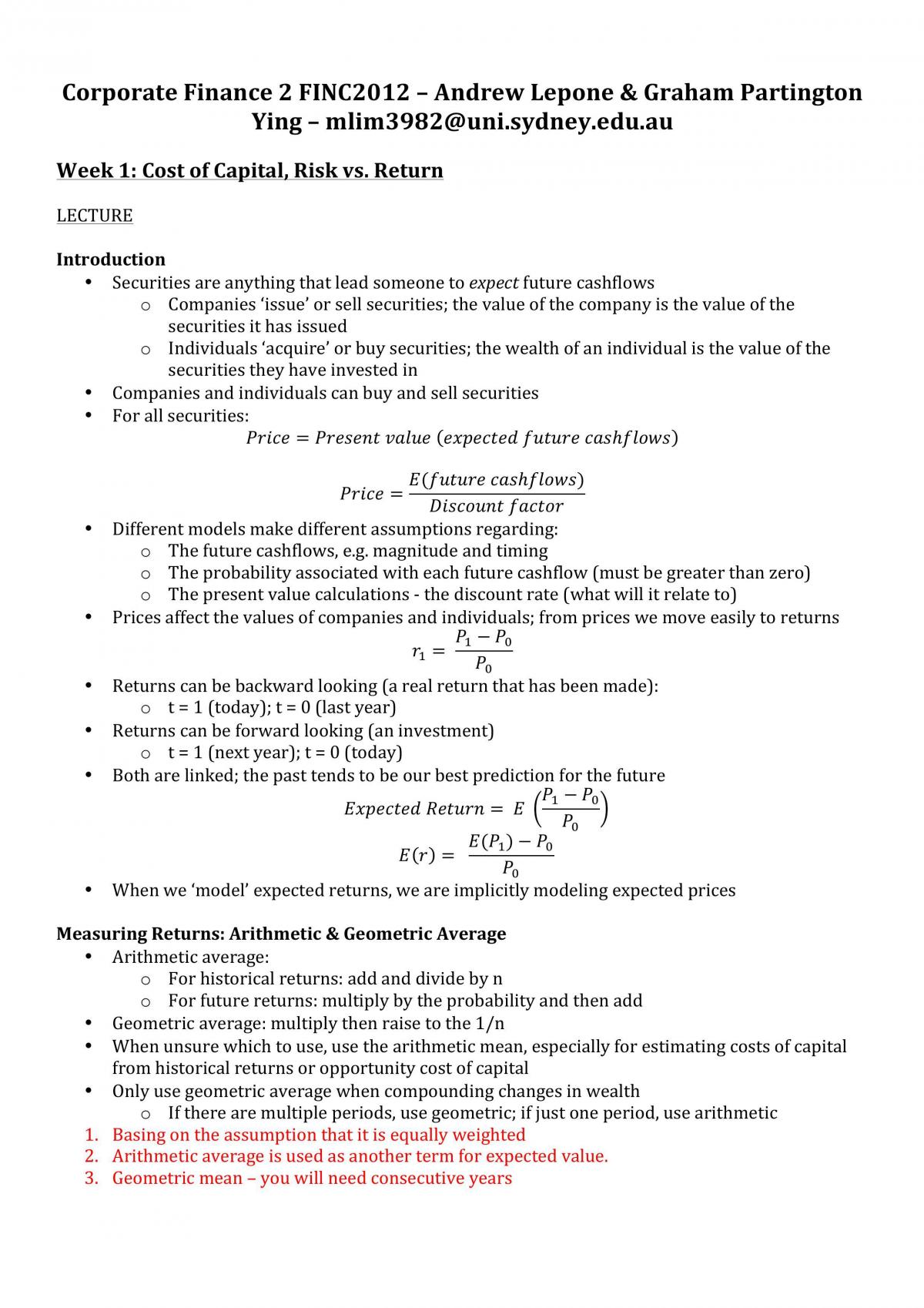 FINC2012 notes - Page 1