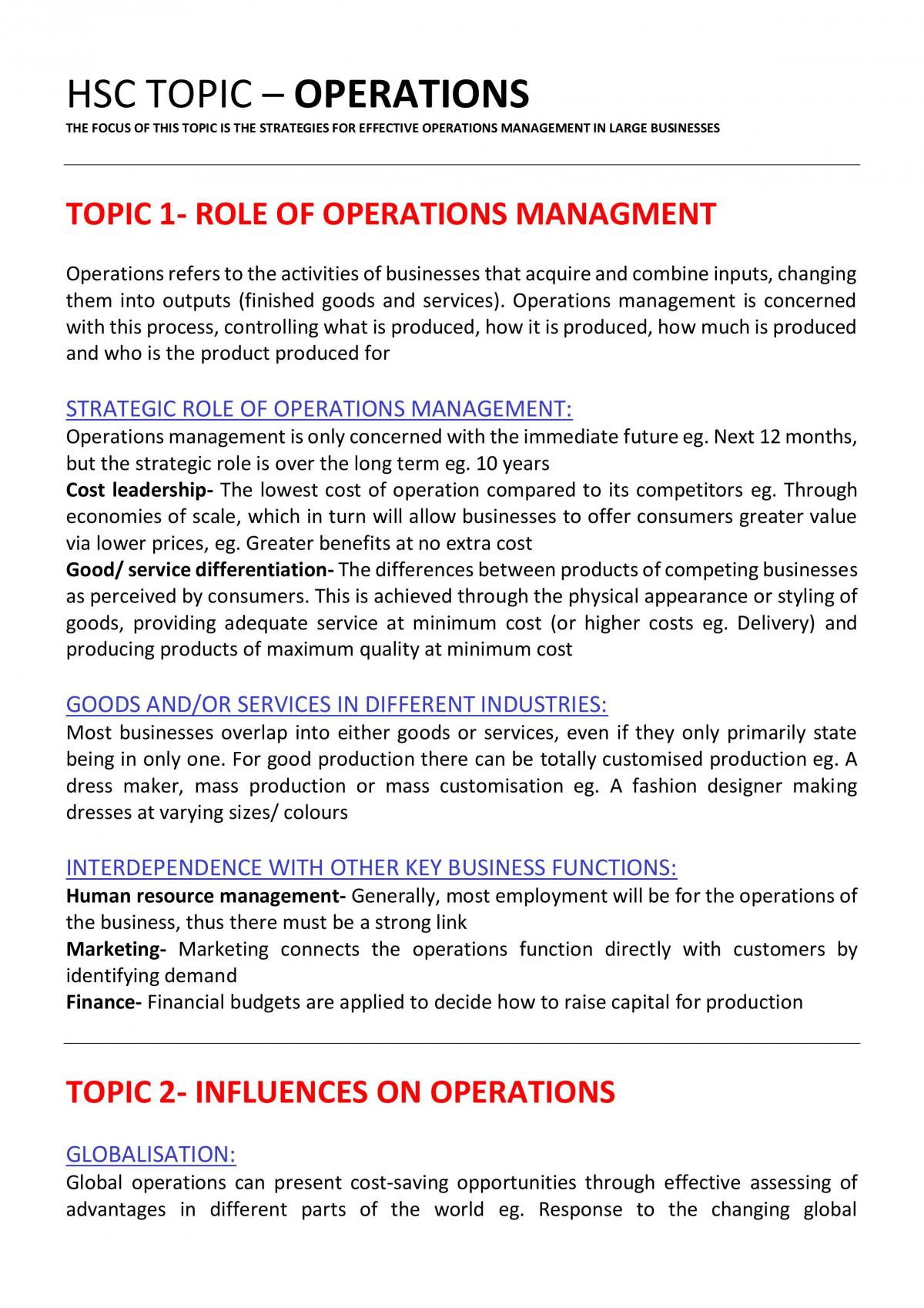 Business Studies Operations Summary - Page 1