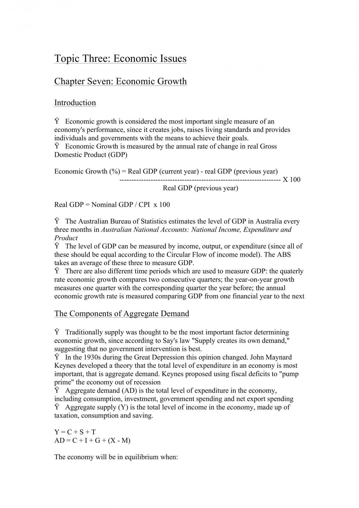 Topic 3: Economic Issues Summary Notes - Page 1