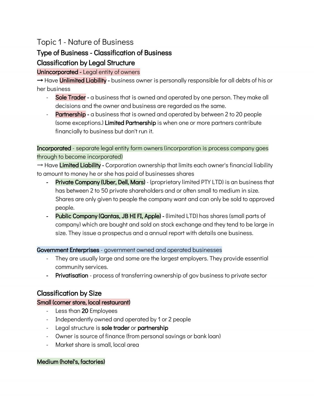 Business Studies Complete Notes Year 11 - Page 1