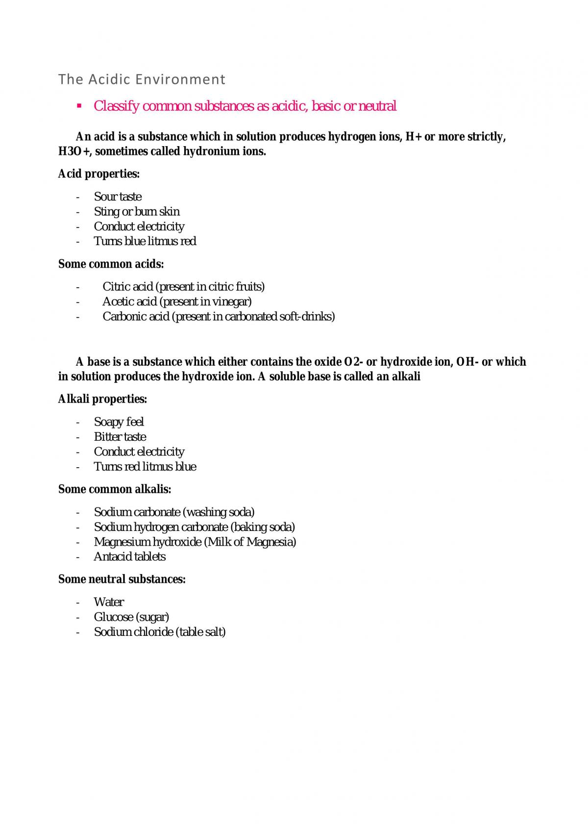 Acidic Environment Notes - Page 1