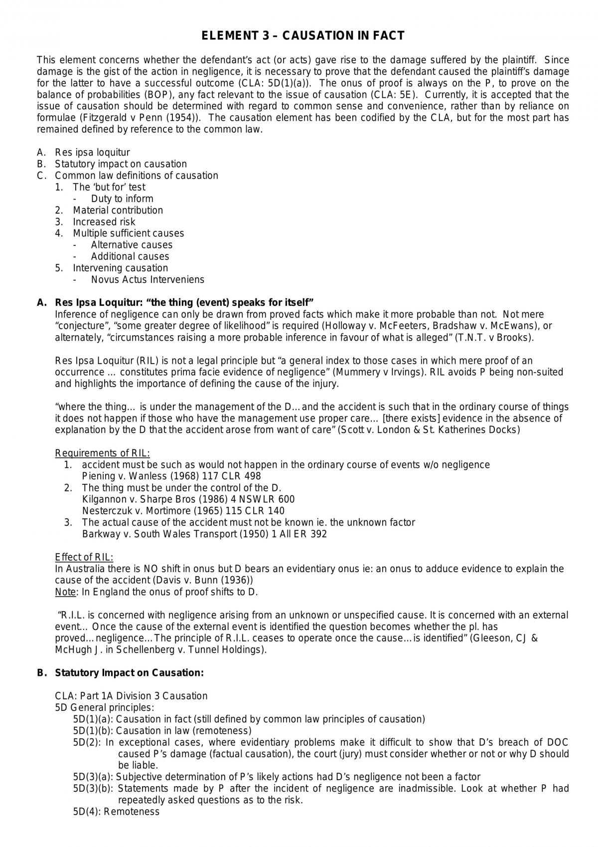 Torts Causation In Negligence - Page 1