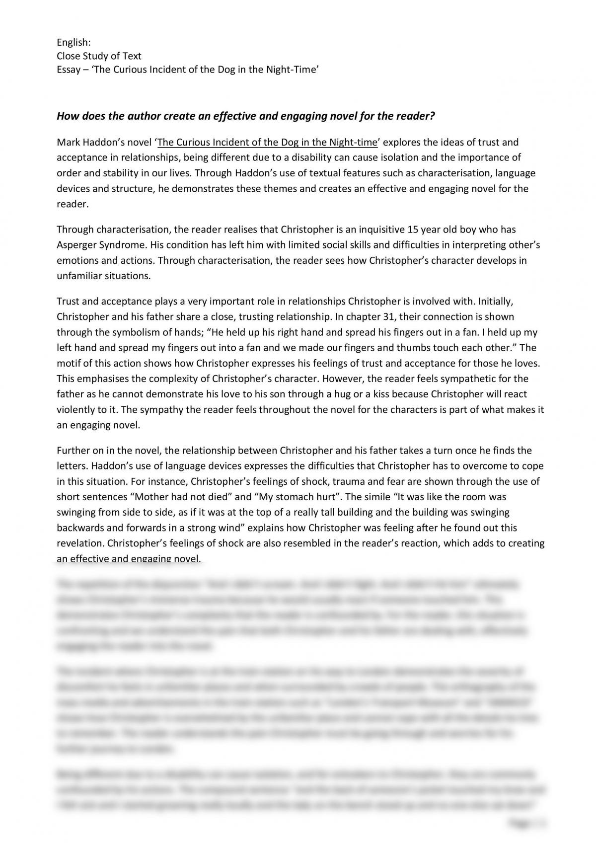 How Does The Author Create An Effective and Engaging Novel for the Reader in 'The Curious Incident of the Dog in the Night-Time? - Page 1