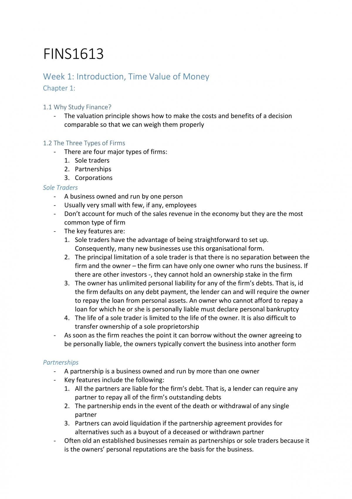 FINS1613 Complete Course Notes From Textbook - Page 1