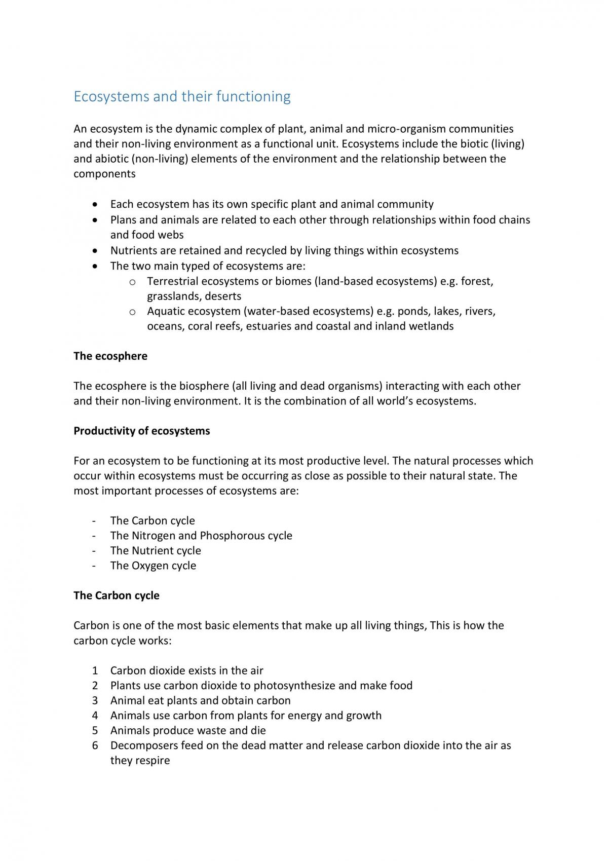 Ecosystems and thier Functioning - Page 1