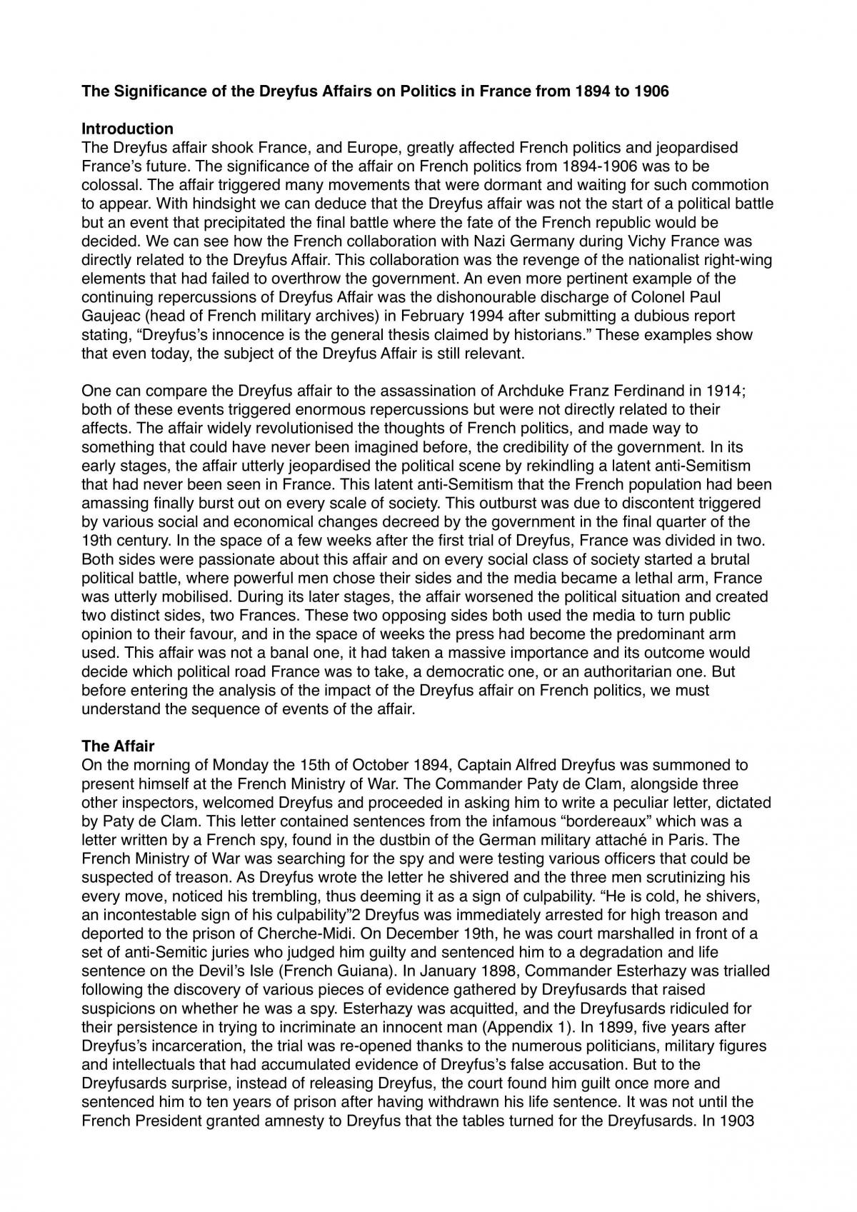 Dreyfus Affair Essay  - Page 1