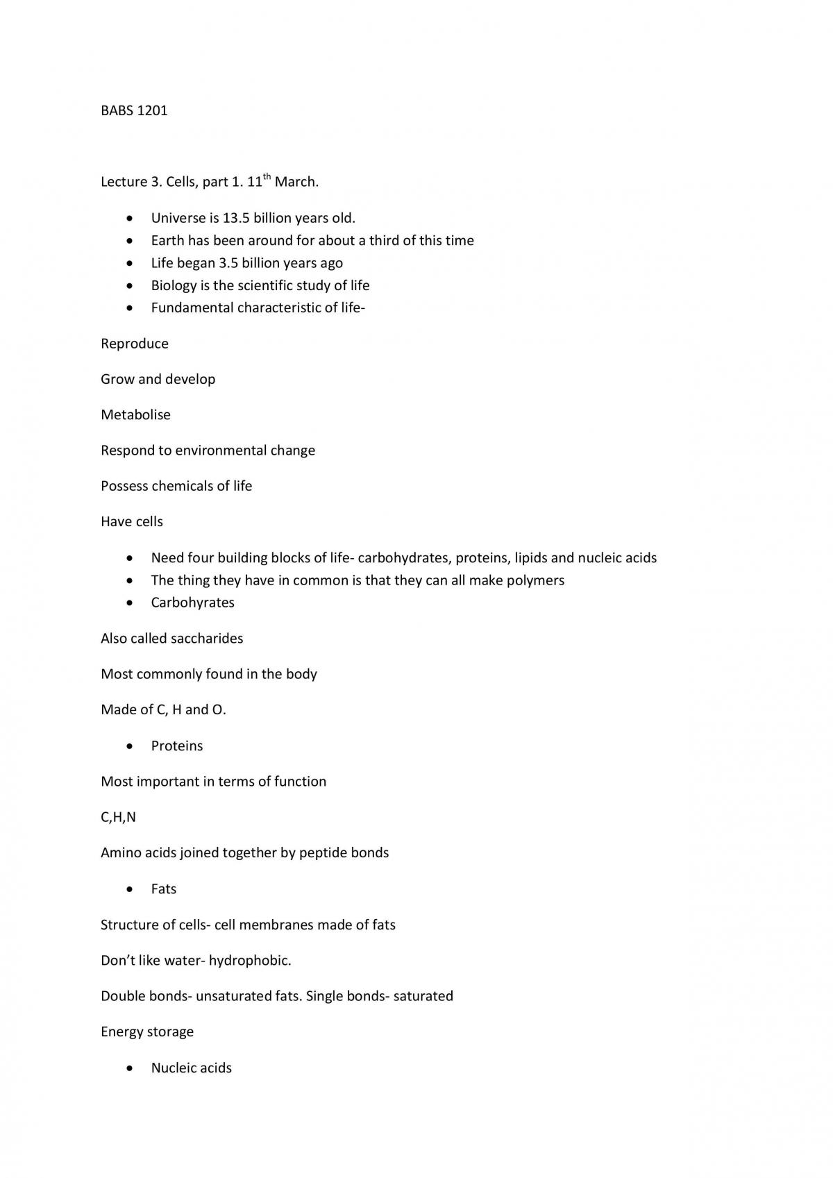 BABS1201 lecture and study notes - Page 1