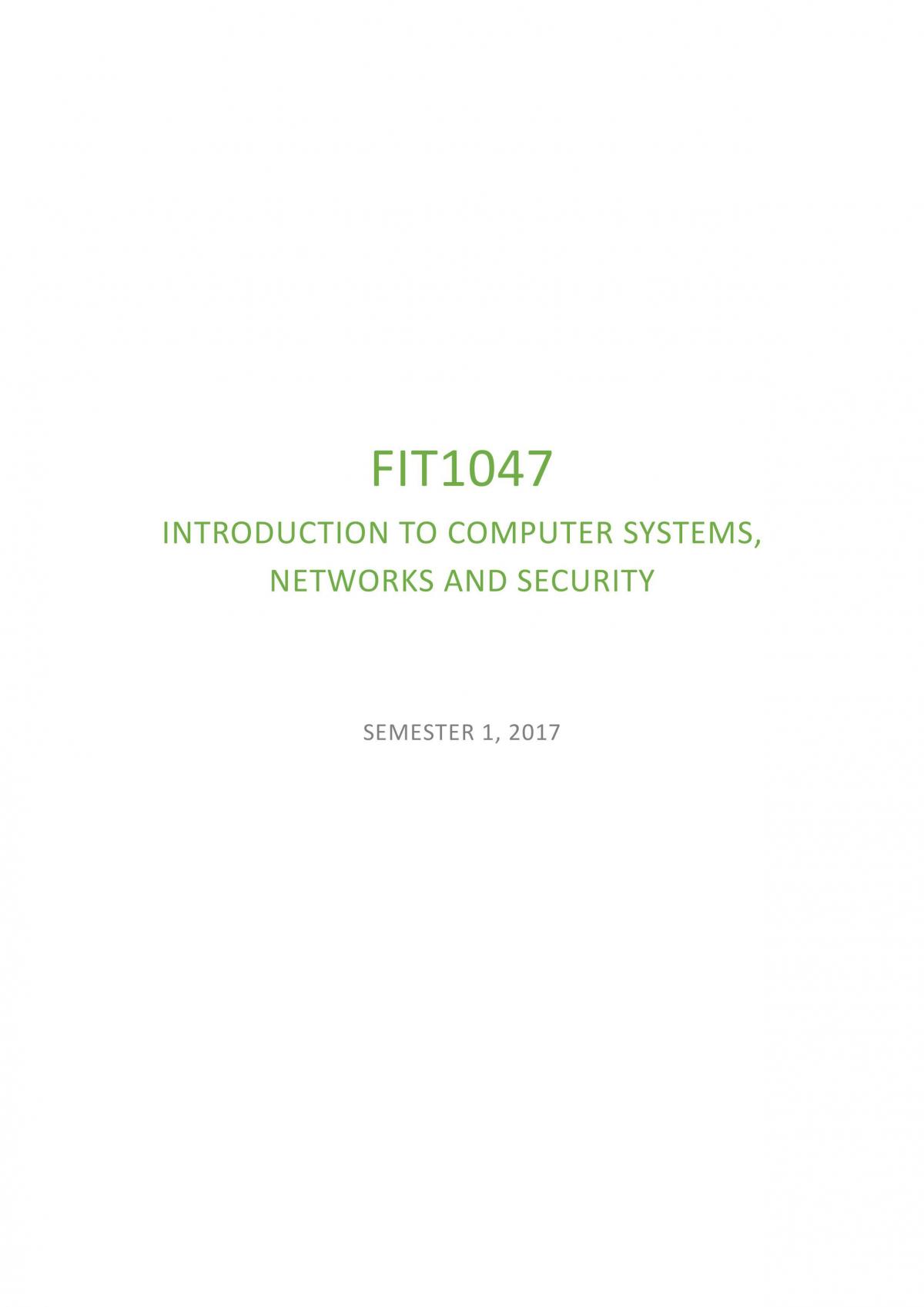 FIT1047 Introduction to Computer Systems, Networks and Security Exam Revision - Page 1
