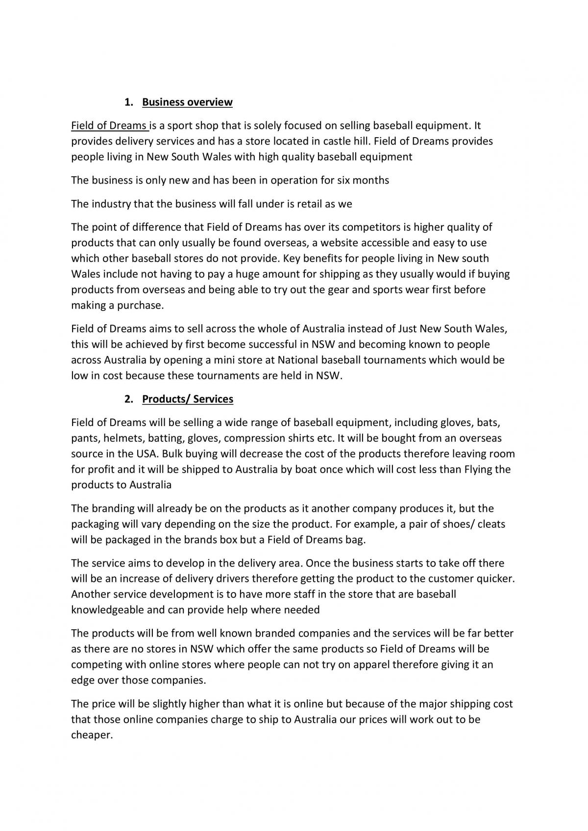 Business Plan Assignment  - Page 2