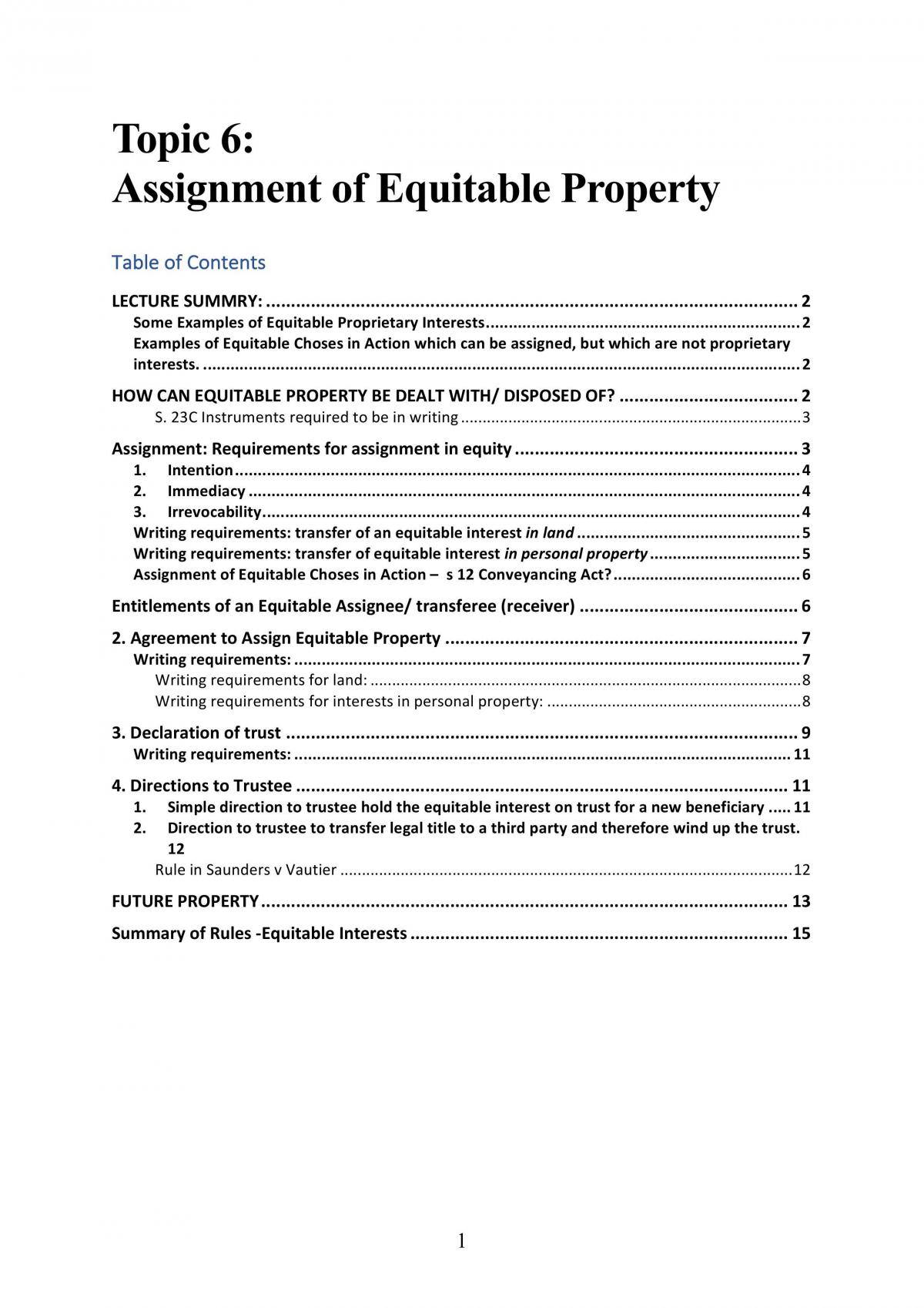 equitable assignment of equitable property