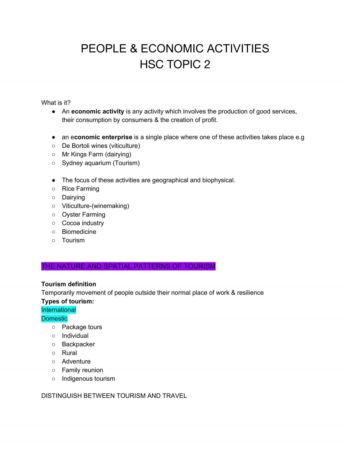 People and Economic Activities Notes - Page 1