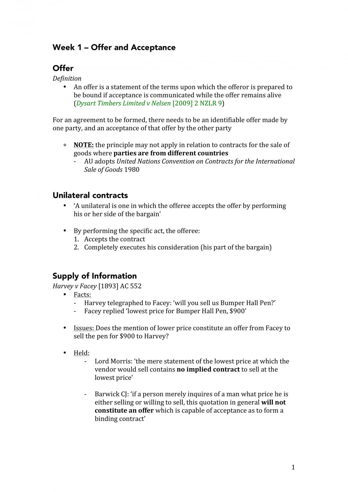 Contracts Law A Exam Notes - Page 1