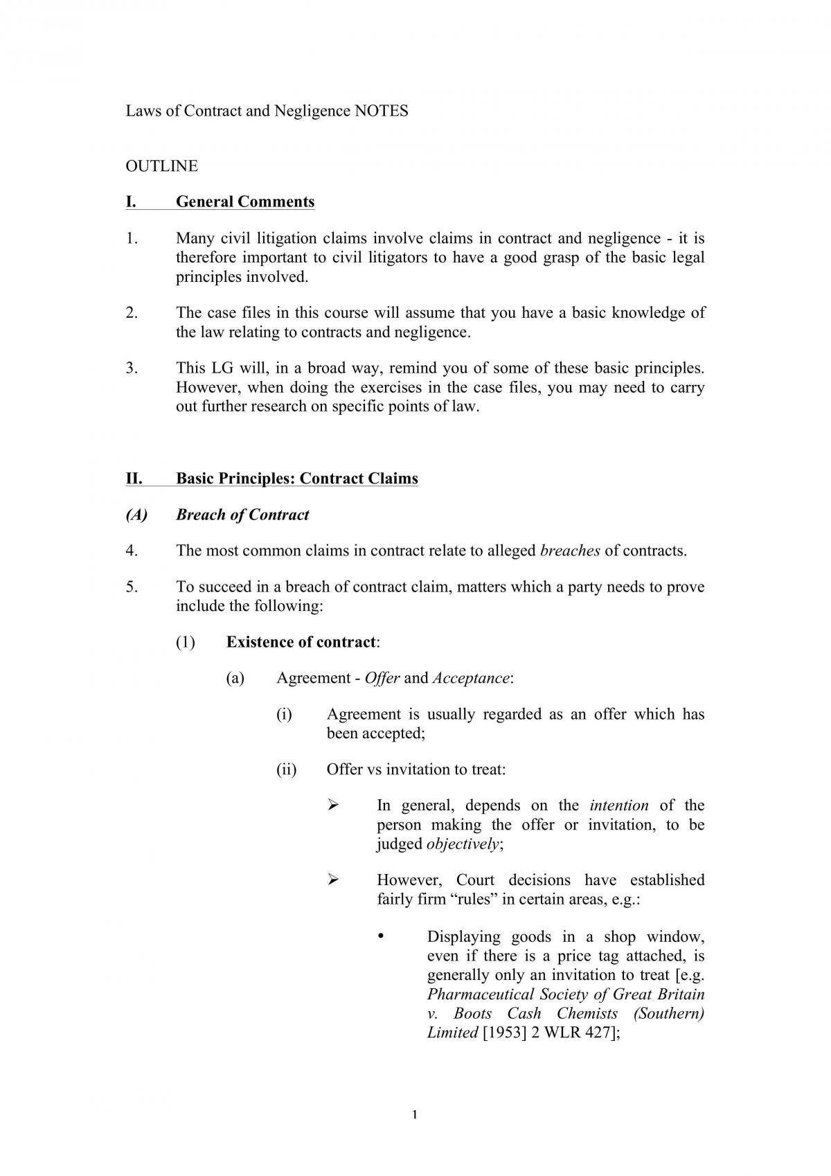 contract & negligence notes - Page 1