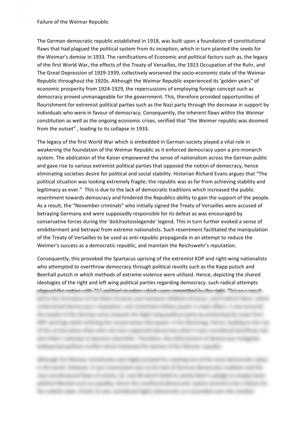Failure of the Weimar Republic - Page 1