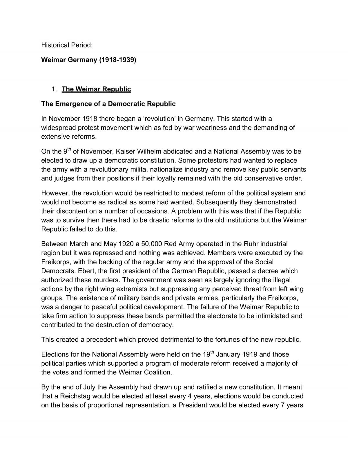 Study Notes for Weimar Germany - Page 1
