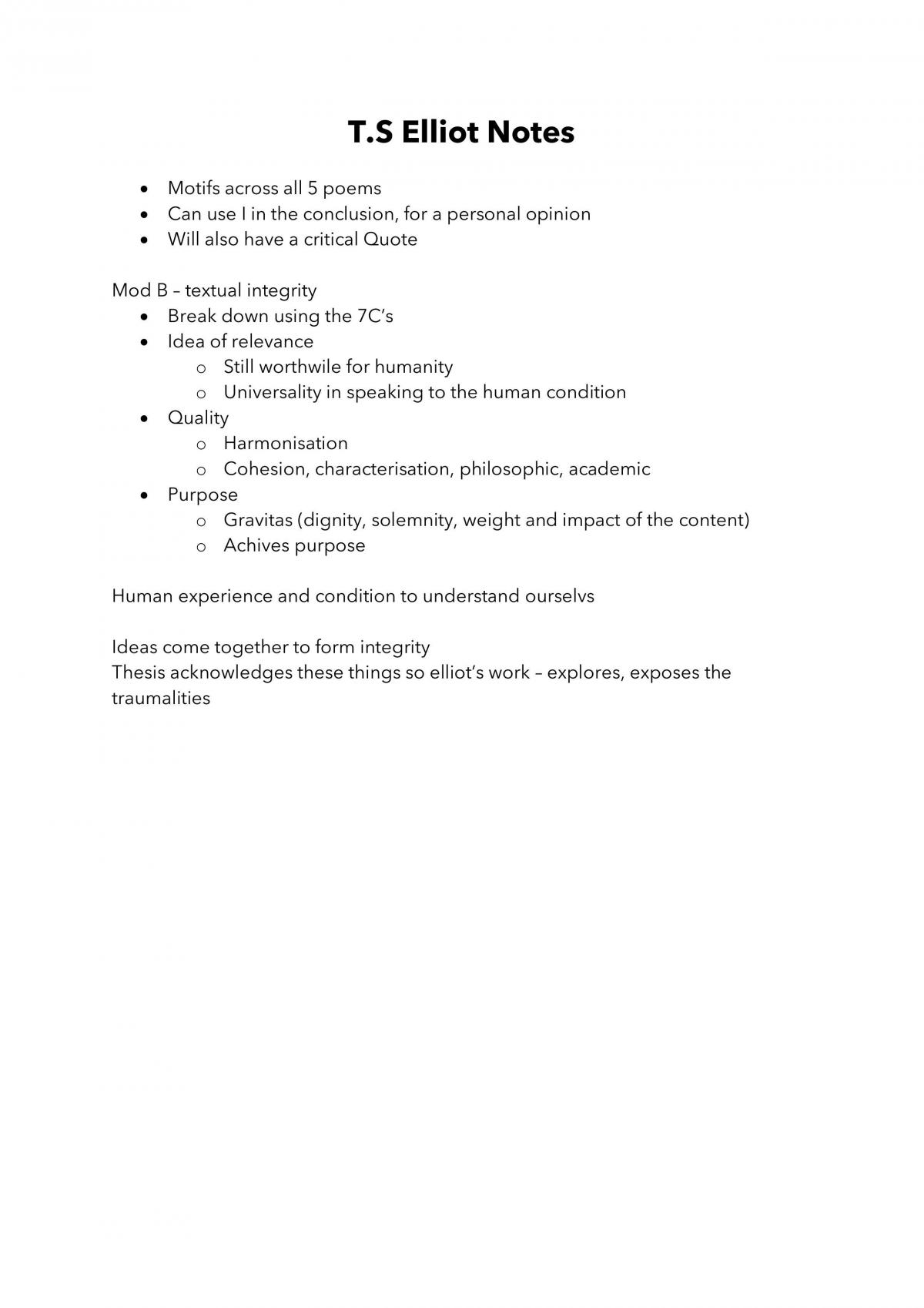 Complete Set T.S Elliot Notes - Page 1