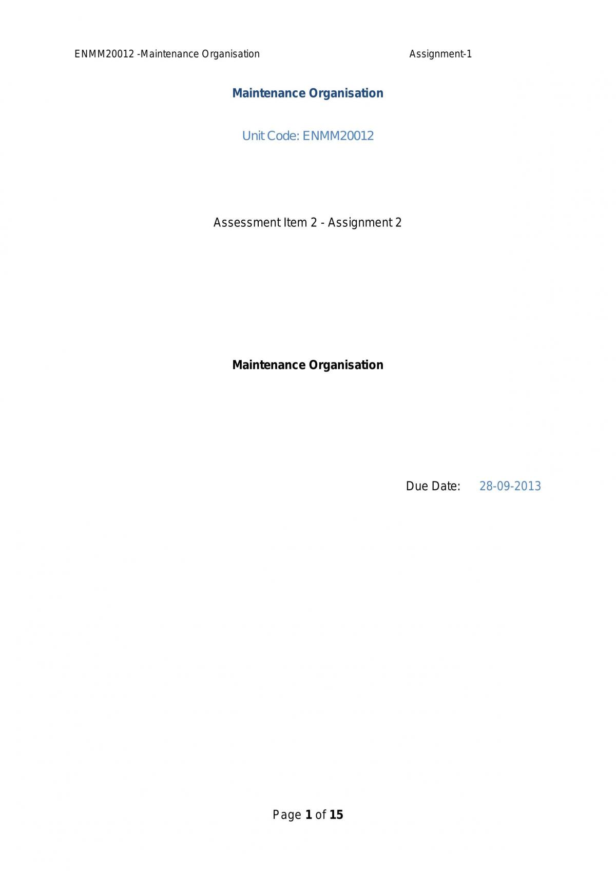 Maintenance Organisation assignment - Page 1