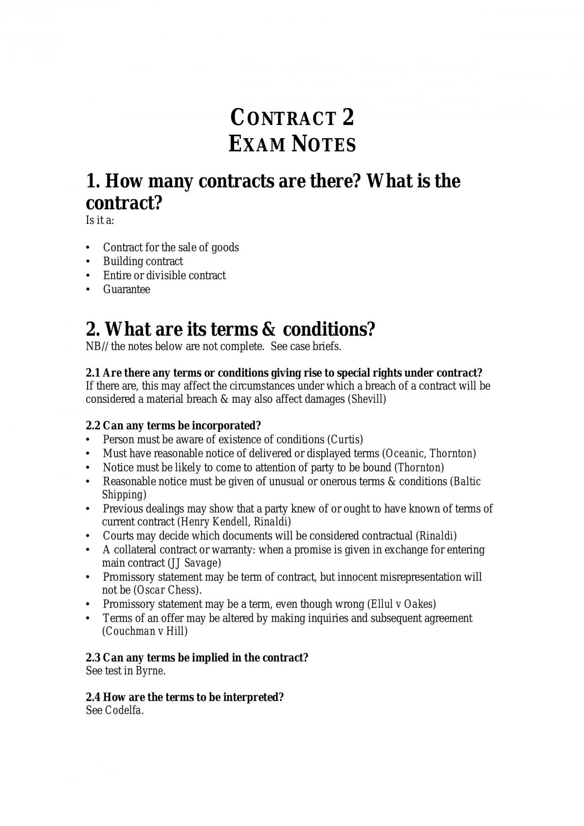 S2 2004 Contracts 2 Exam Notes - Page 1