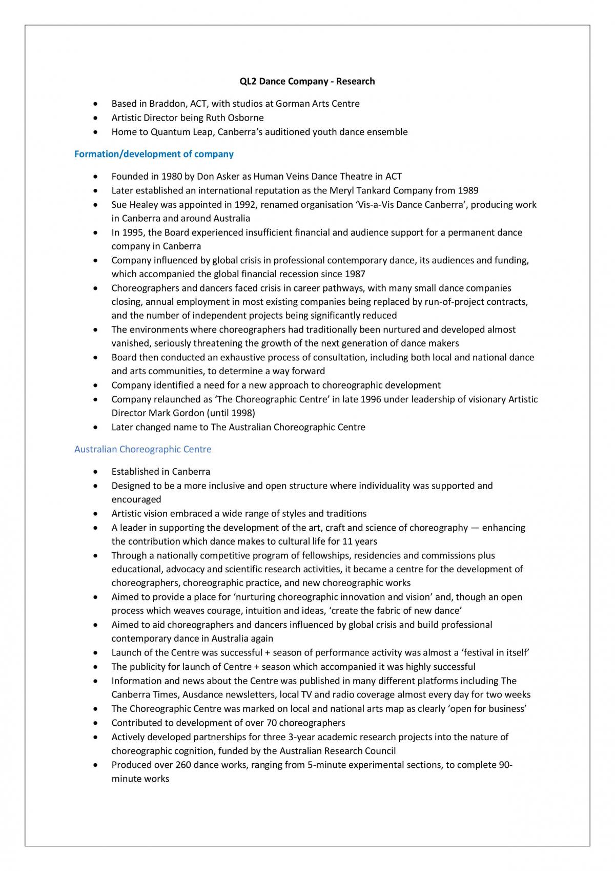 QL2 Dance Company Research - Page 1